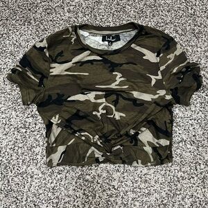Tie front army cropped t shirt Lulus